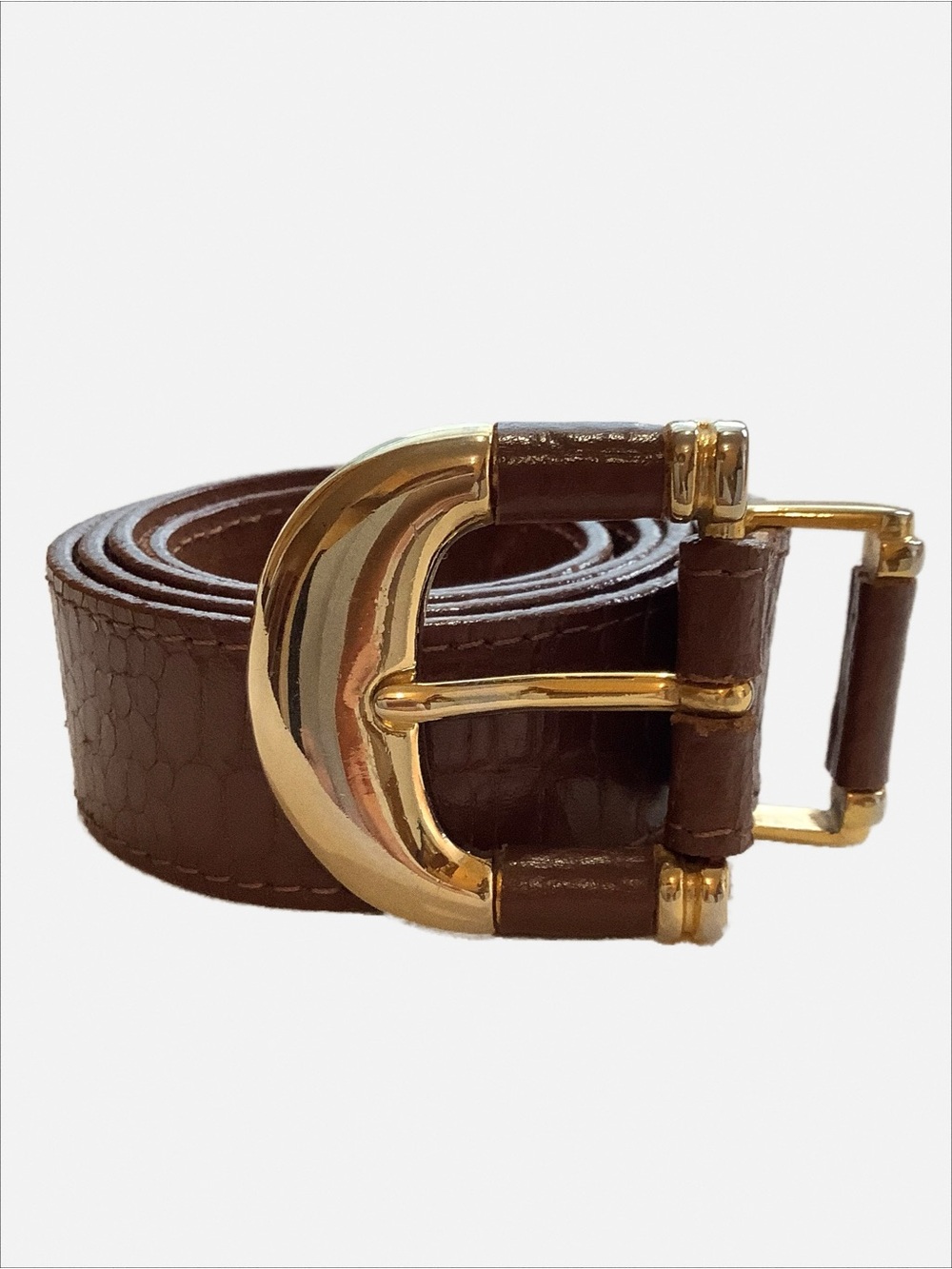 VINTAGE OSCAR Brown Croc Embossed Leather Belt Gold Buckle 30 29 28